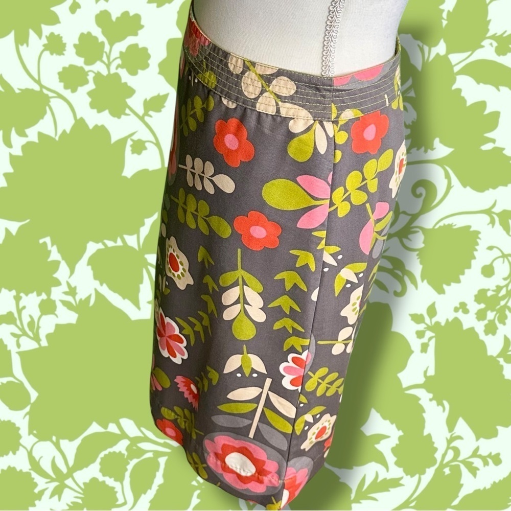 Boden Mod Style Gray, Pink & Green Floral Print A-Line Cotton Twill Skirt Size 4 - Picture 7 of 14